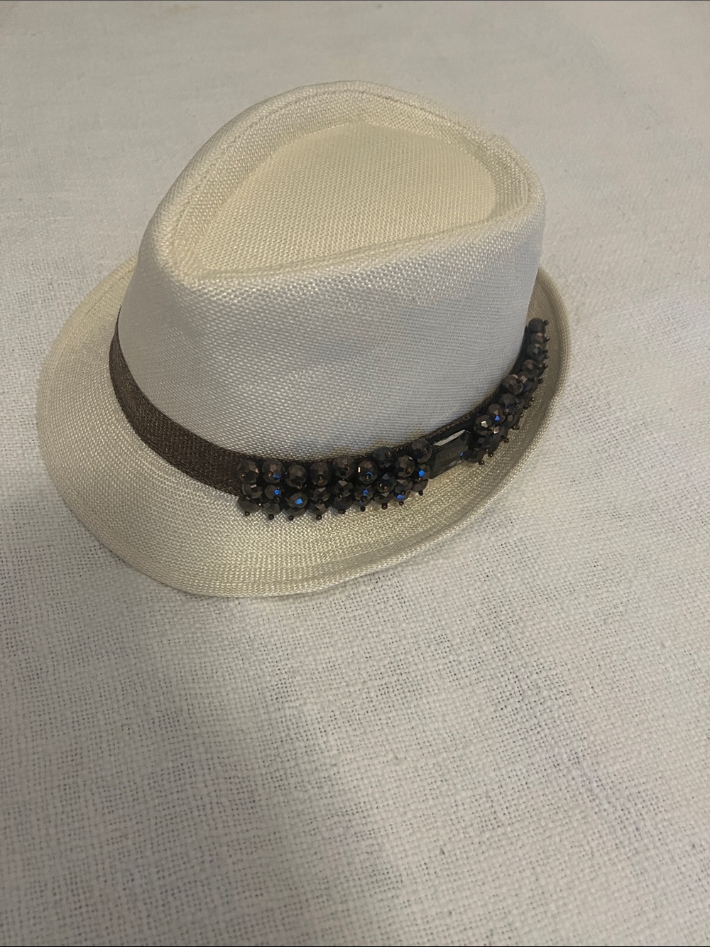 Ivory Women's Straw Fedora with Embellished Brown Band